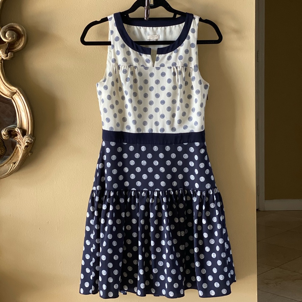 J.Crew Sleeveless Polka Dot Colorblock Dress